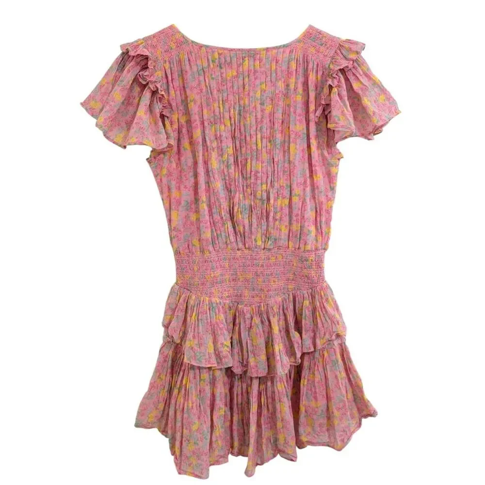LoveShackFancy Audette Mini Dress in Melon Punch - Size Small